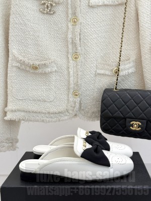 Chanel Lambskin Flat Mules with Bow White 2025