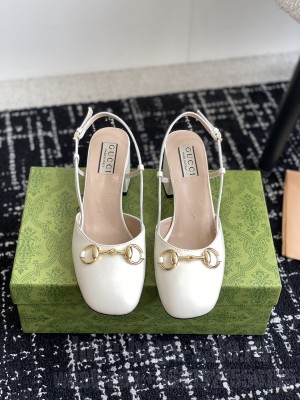 Gucci Women's Leather Horsebit Slingback Pumps White