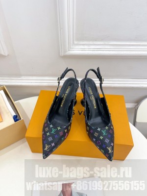 Louis Vuitton heel 8.5cm slingback pumps Multicolored Monogram coated canvas black 2025