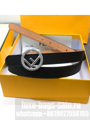 Fendi Leather Belt 20mm with Crystal Circle F Buckle Black 2019 Collection