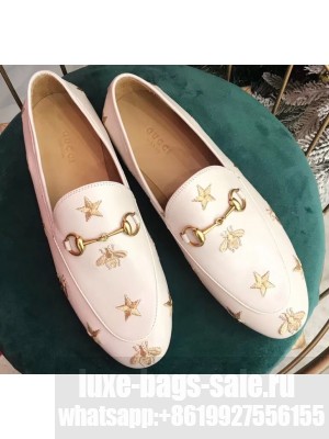 Gucci Women's Horsebit Loafer Embroidered Bees and Stars White