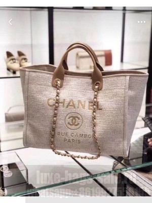 Chanel Toile Large Deauville Canvas Shopping Bag Ivory 2019 Collection