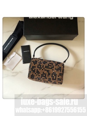 Alexander Wang Wangloc Medium Pouch Bag With Crystal Rhinestone Chain Mesh Black/Gold