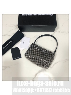 Alexander Wang Wangloc Medium Pouch Bag With Crystal Rhinestone Chain Mesh Silver
