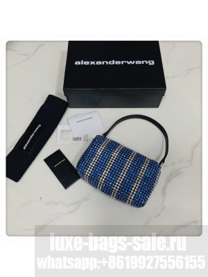 Alexander Wang Wangloc Medium Pouch Bag With Crystal Rhinestone Chain Mesh Blue/Silver