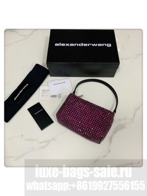 Alexander Wang Wangloc Medium Pouch Bag With Crystal Rhinestone Chain Mesh Fuchsia