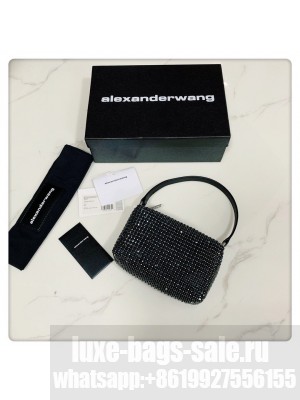 Alexander Wang Wangloc Medium Pouch Bag With Crystal Rhinestone Chain Mesh Black