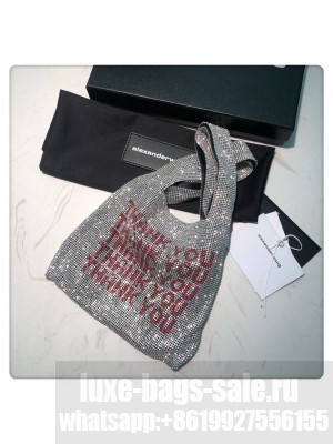 Alexander Wang Wanglock Mini Shopper Tote Bag With Crystal Rhinestone Chain Mesh Thank You Silver