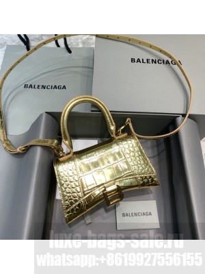 Downtown mini Shoulder Bag in Gold supple crocodile embossed calfskin