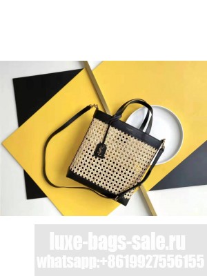 SAINT LAURENT N/S TOY SHOPPING BAG IN WOVEN CANE AND LEATHER