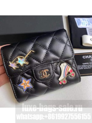 Chanel AP0231 CLASSIC SMALL FLAP WALLET Lambskin, Enamel & Gold-Tone Metal Black