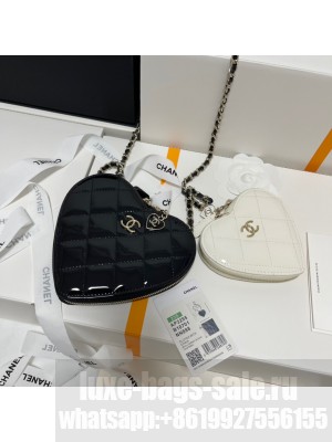 CHANEL Double Heart Clutch with Chain Quilted-Patent AP3295 