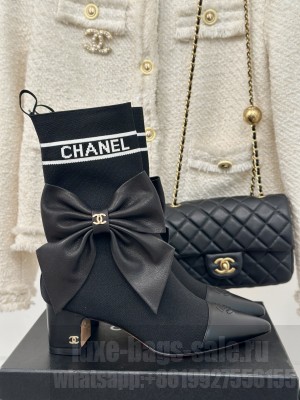 Chanel Knit Ankle Boots With Max Bow Black