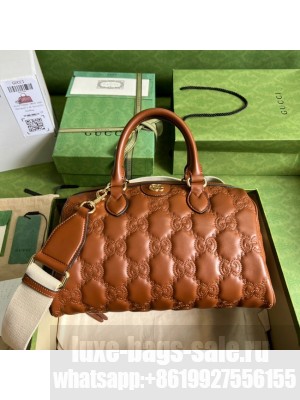 Gucci GG Matelasse leather top handle bag 702242 Light brown