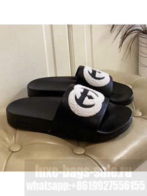 Gucci Wool GG Flat Slide Sandals in Grained Calfskin Black 2021 (For Women and Men) Collection
