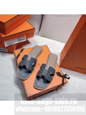 Hermes Oran Flat slippers with Ostrich Leather 085 2021 Collection