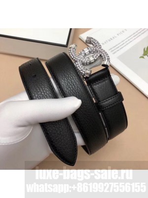 Chanel Width 3cm Grainy Calfskin Belt With Crystal CC Buckle Black/Silver 2020 Collection