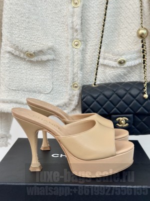 Chanel Platform 3.5cm Heel 9.5cm Lambskin Mule Beige