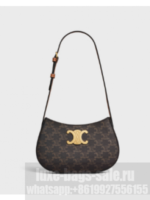 Celine MEDIUM TILLY BAG IN TRIOMPHE CANVAS AND CALFSKIN 115702 TAN