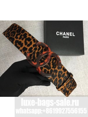 Chanel Width 5.3cm Leather Belt Leopard with Resin CC Logo