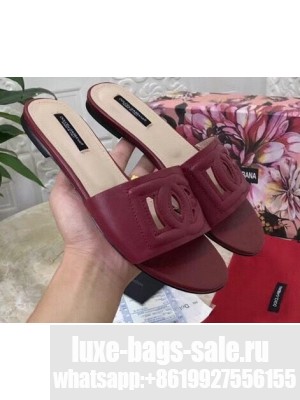Dolce & Gabbana Calfskin Flat Sliders Burgundy With DG Millennials Logo 2021