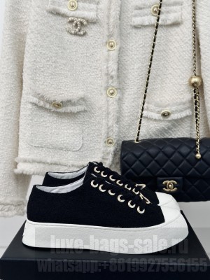 Chanel 3.5cm Platform Tweed Sneakers Black