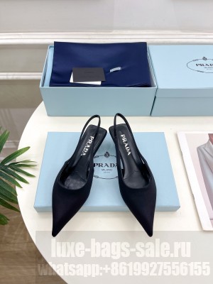 Prada Varnished heel with logo height 35 mm Slingbacks Sandals Black