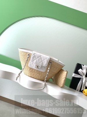 CHANEL Small Tote AS5951 Beige & white