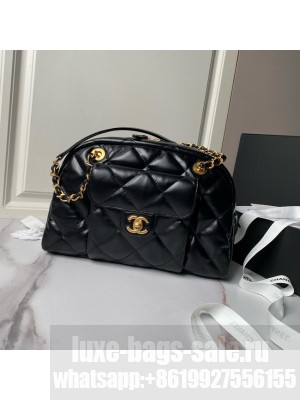 Chanel Shiny Lambskin & Gold-Tone Metal AS4905 Black