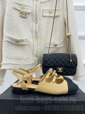 Chanel Lambskin Flat Sandals with Double Buckle Beige 2023 Collection
