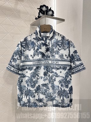 Christian Dior White and Blue Toile de Jouy Palms Cotton and Linen Jersey Jacket and Shorts Set
