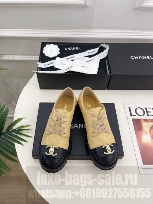 Chanel Lambsink Quilted CC Logo Lace-up Loafer Beige 2025