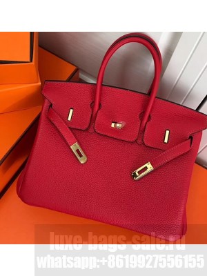 Hermes Birkin 25cm Bag Red in Togo Leather With Gold Hardware