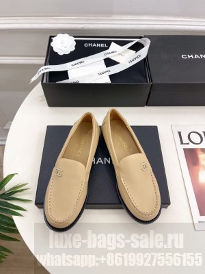 Chanel patent calfskin loafer with CC crystal logo beige 2025