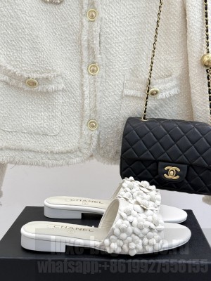 Chanel Lambskin Flat Slides Sandal with Camellia Bloom White 2025