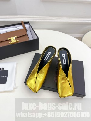 JIL SANDER Lambskin Squared Toe 6.5cm Gold Mules