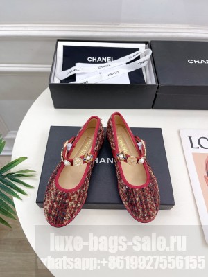 Chanel Women's Wool Tweed,Imitation Pearls & Metal G45778 Mary Jane Flat Red 2024