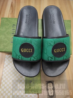 Gucci Unisex Off The Grid GG Nylon Flat Slide Sandals 2022 Collection,Green