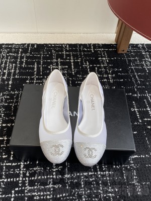 Chanel Ballet Flats mesh with crystal double c logo white 2025