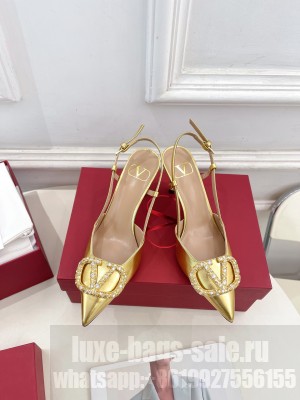 Valentino Garavani Vlogo Slingback 80mm Pump In Gold Calfskin Leather 2025