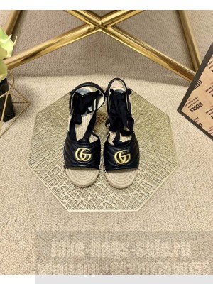 Gucci GG Lambskin Wedge Sandals Black 2021 Collection