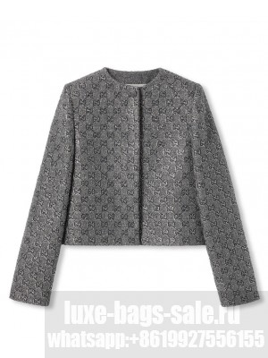 Gucci Women's Embroidered GG Wool Tweed Jacket Gray