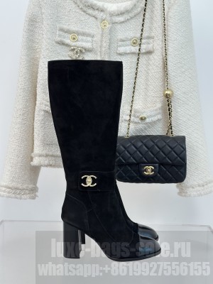 Chanel 8cm Suede Boots Black