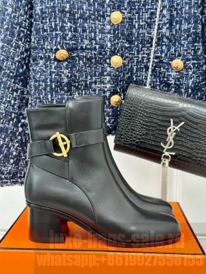 Hermes Jill 60 ankle boot in calfskin golden Glenan buckle black
