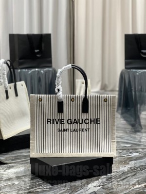Yves Saint Laurent RIVE GAUCHE TOTE BAG IN LINEN AND SMOOTH LEATHER 499290
