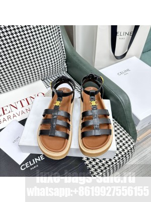 CELINE CLEA TRIOMPHE GLADIATOR SANDAL IN CALFSKIN BLACK