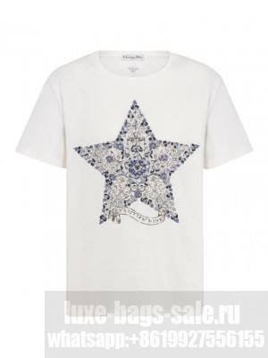 Christian Dior Women's Embroidered T-Shirt Dark Blue