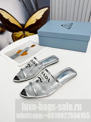 Prada TPU Flats Transparent Slides 2022 Collection Silver