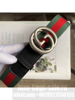 Gucci Web Fabric Belt 38mm with Vintage Interlocking G Buckle Red/Green/Silver 2020 Collection