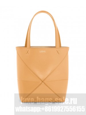 Loewe Mini Puzzle Fold Tote In Shiny Calfskin Apricot